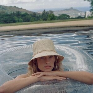 NWT Lack Of Color Paper Straw Bucket Hat with Beads